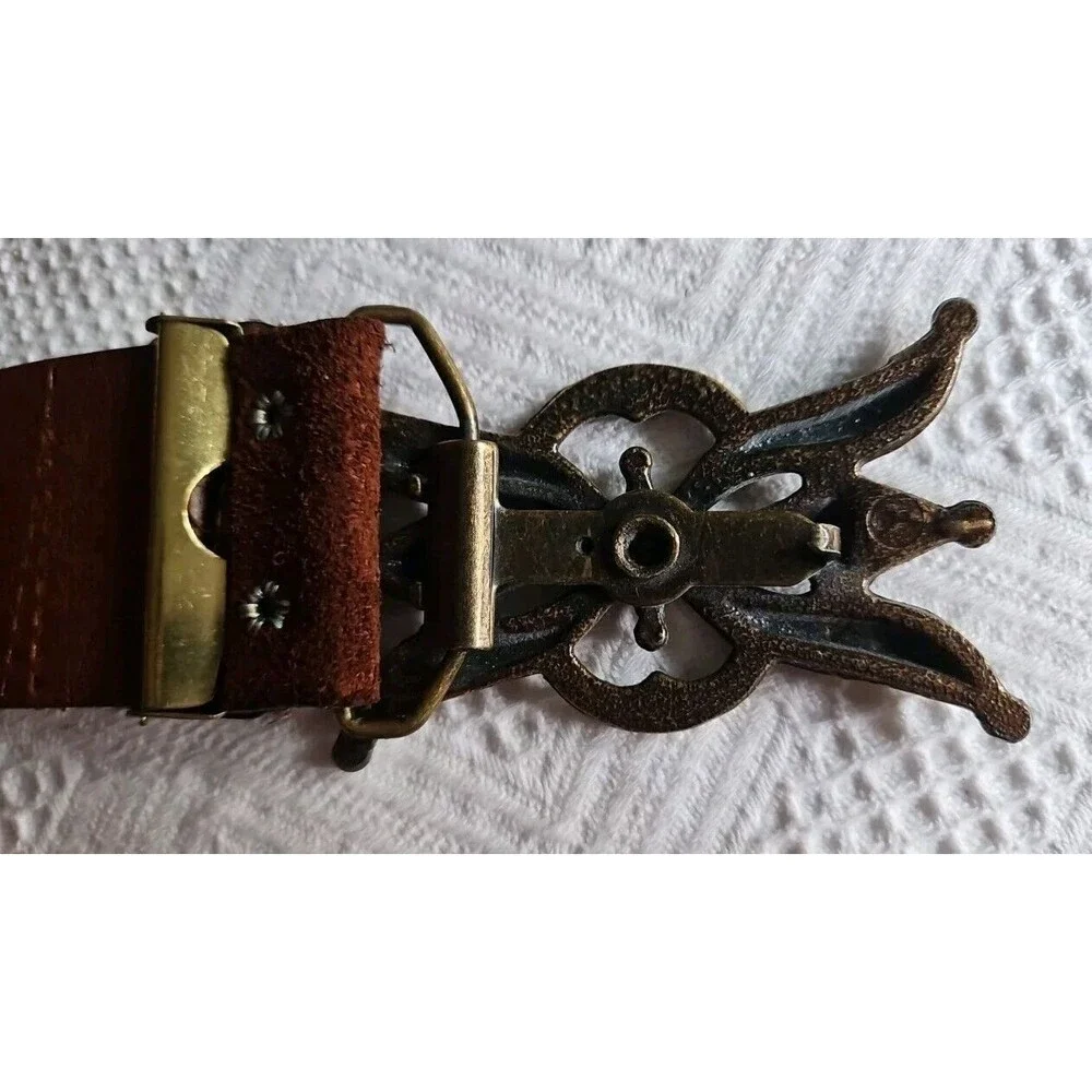 VTG Schaffer Bronze Buckle Brown Leather Belt RARE NWOT SZ S/M